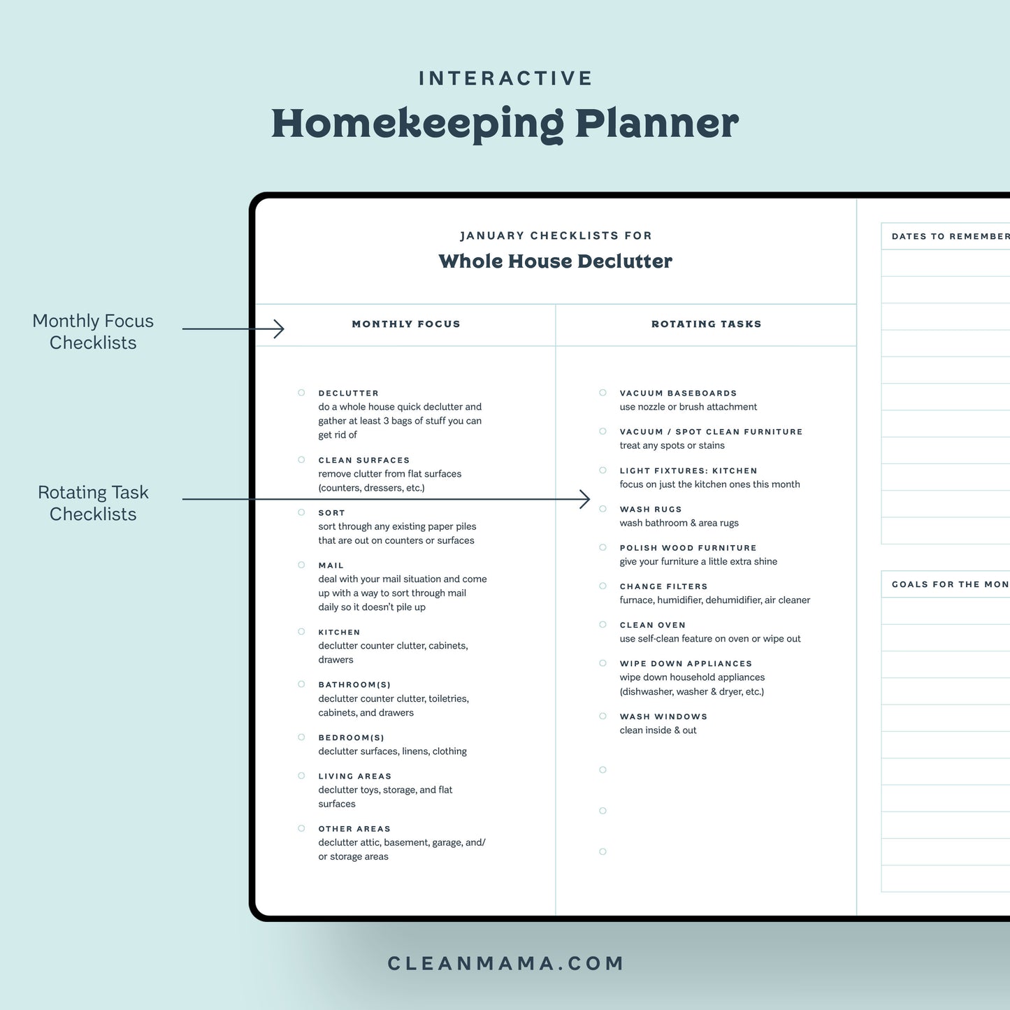 Interactive Homekeeping Planner (Digital): September 2025 – December 2026