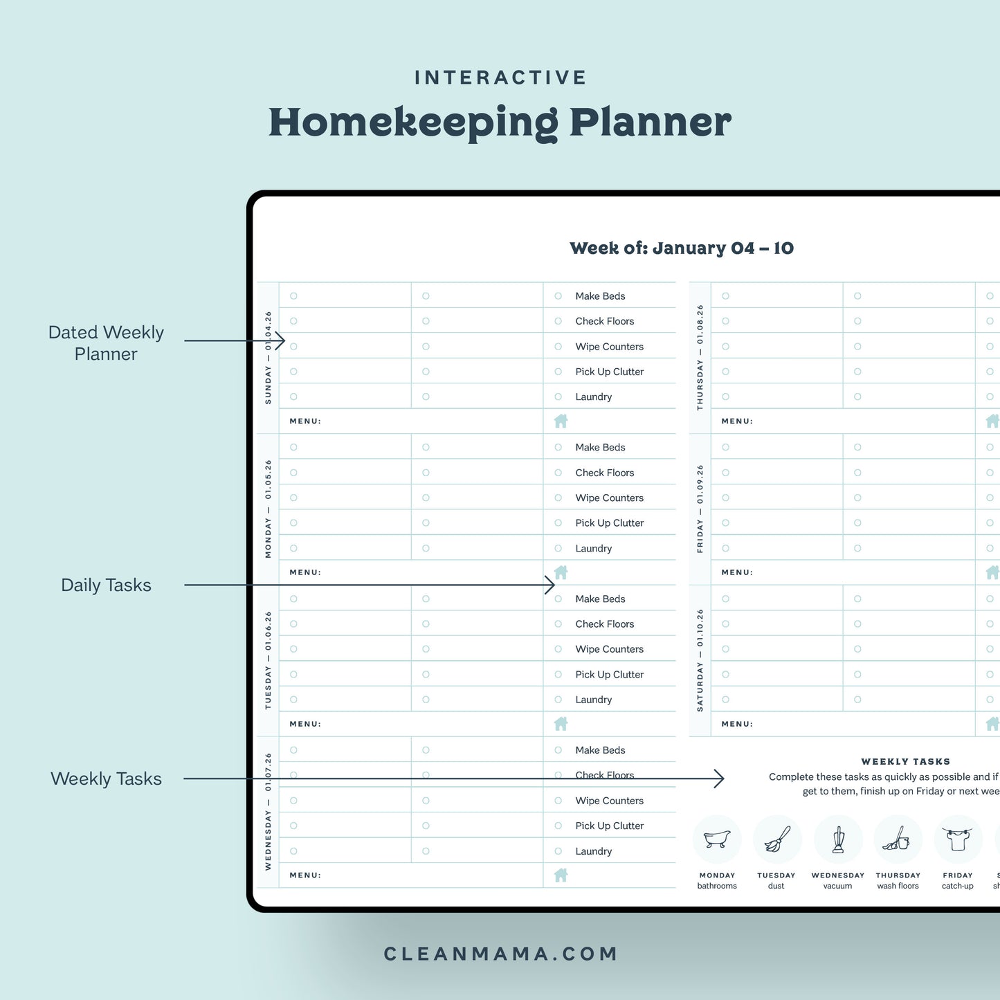 Interactive Homekeeping Planner (Digital): September 2025 – December 2026