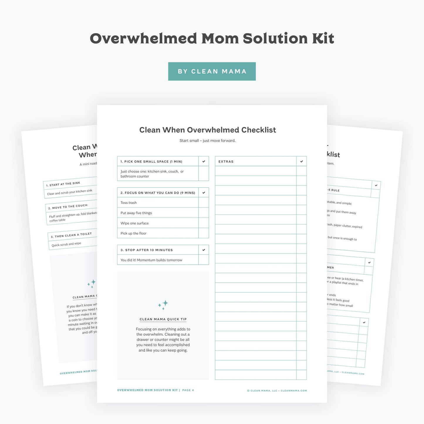 Quick Clean Checklists: Overwhelmed Mom Solution Kit