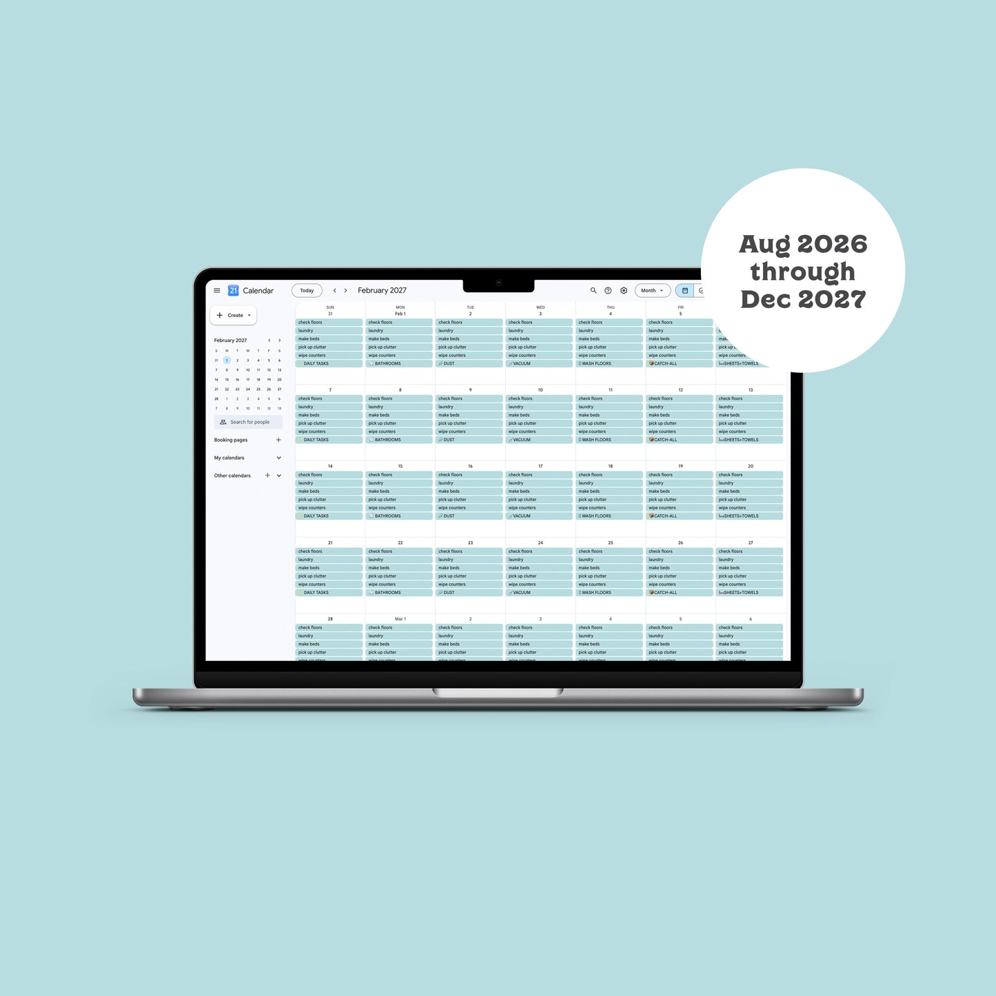 Google Calendar & iCal Integration of the Clean Mama Routine Daily & Weekly Tasks August 2026 through December 2027
