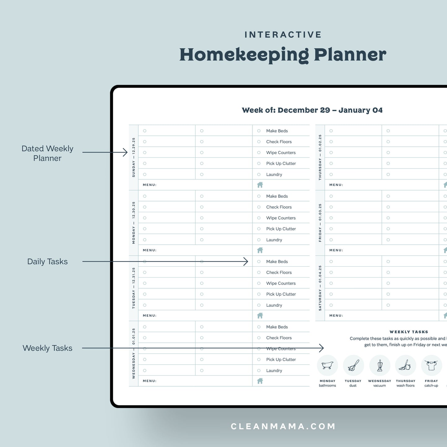 Interactive Homekeeping Planner (Digital) – 2025