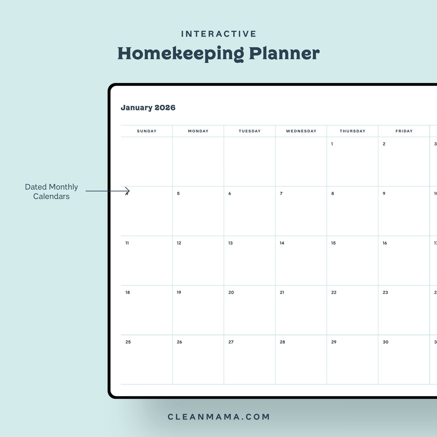 Interactive Homekeeping Planner (Digital): September 2025 – December 2026