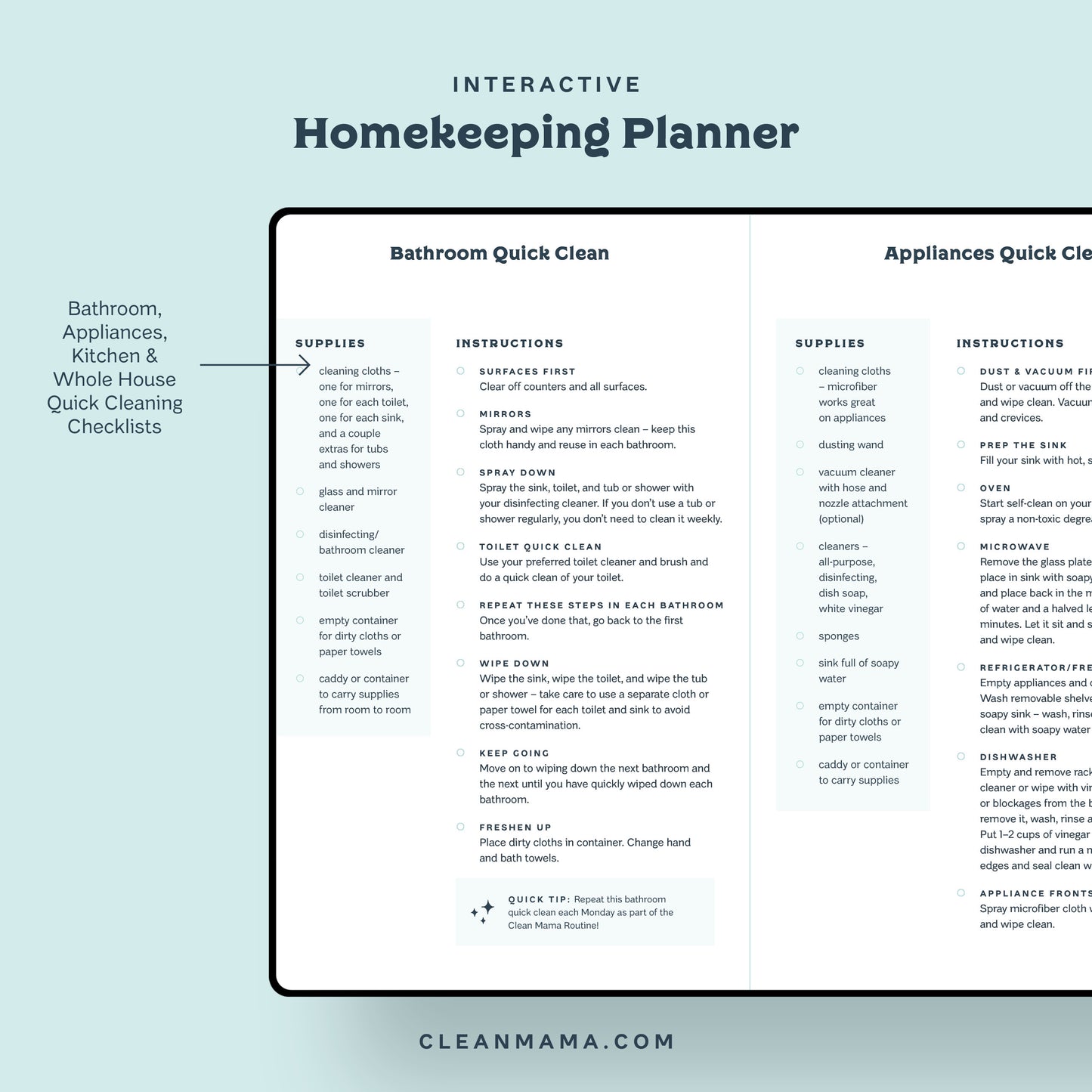 Interactive Homekeeping Planner (Digital): September 2025 – December 2026