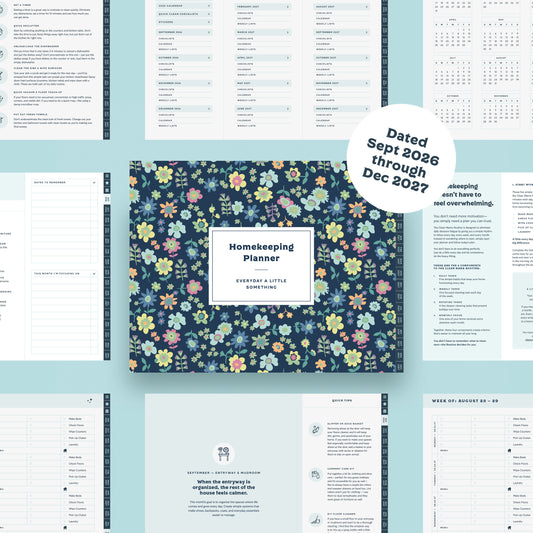 Clean Mama's 2027 Interactive Homekeeping Planner (Digital) Navy Floral Cover Dated September 2026 through December 2027