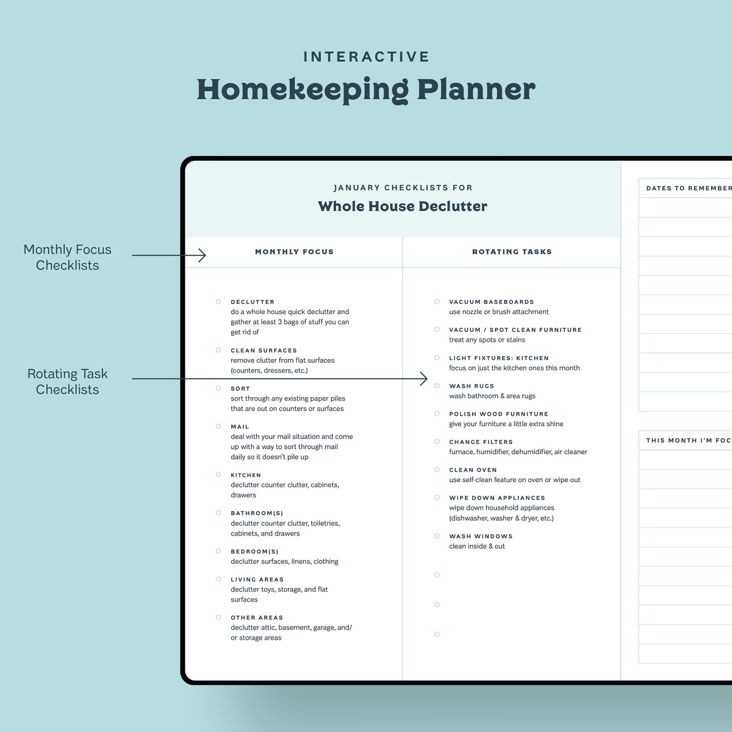 Monthly Focus Checklists with Rotating Task Checklists