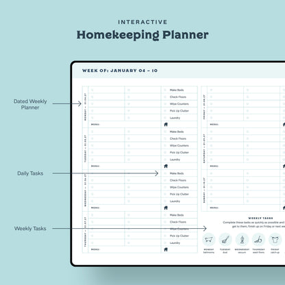Dated Weekly Planner featuring Daily Tasks and Weekly Tasks from the Clean Mama Routine