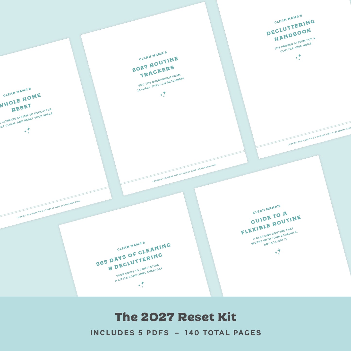 The 2027 Reset Kit featuring 5 PDFS for 140 total pages of cleaning checklists and more