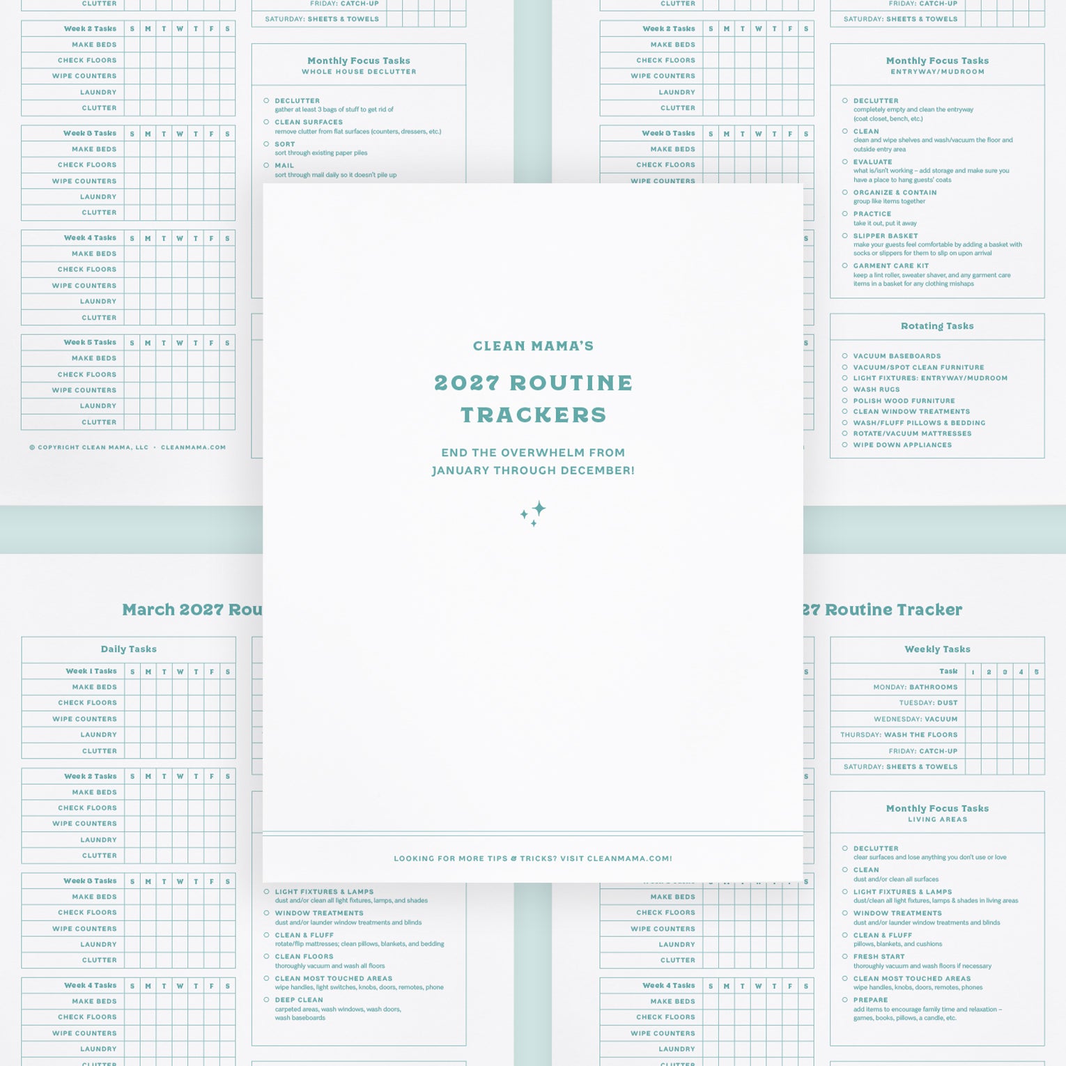 Printable Clean Mama Routine Tracker PDF for 2027 with Monthly Checklists