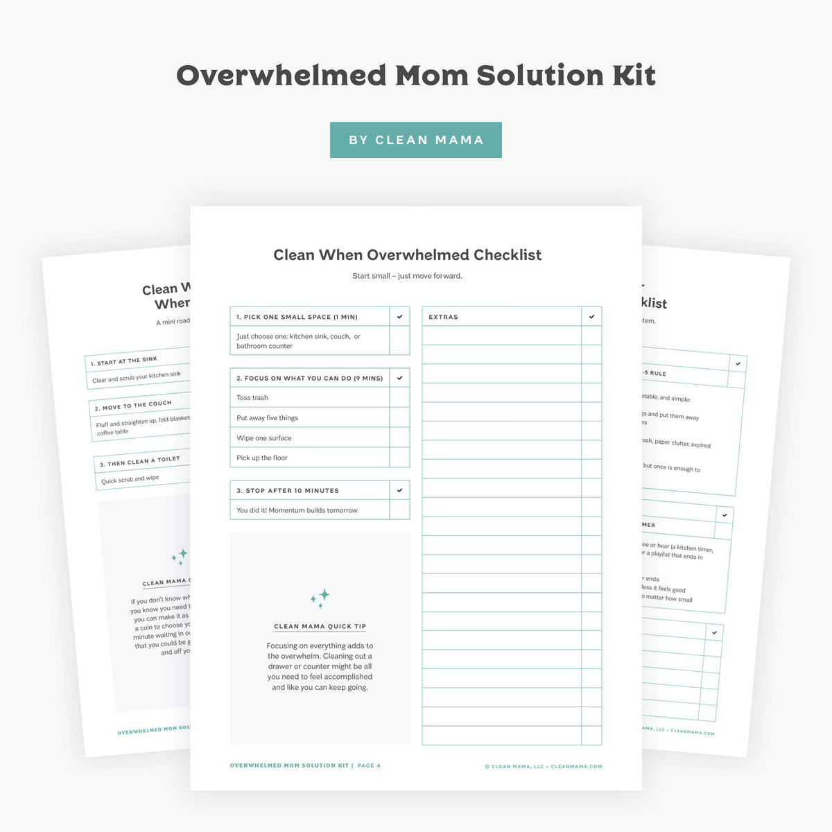 Quick Clean Checklists: Overwhelmed Mom Solution Kit – Clean Mama