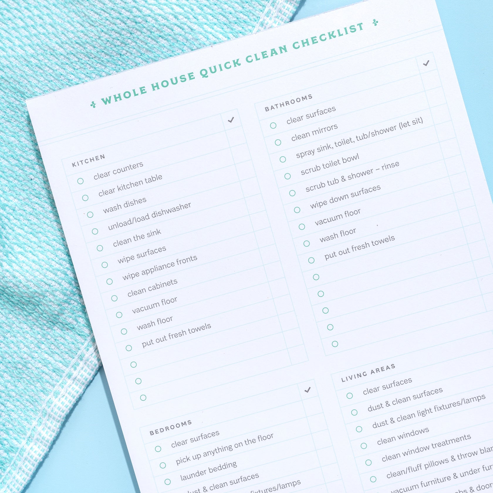 Whole House Quick Clean Checklist Notepad – Clean Mama