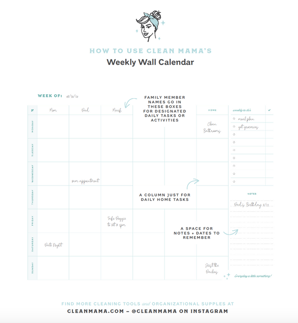Weekly Wall Calendar Clean Mama